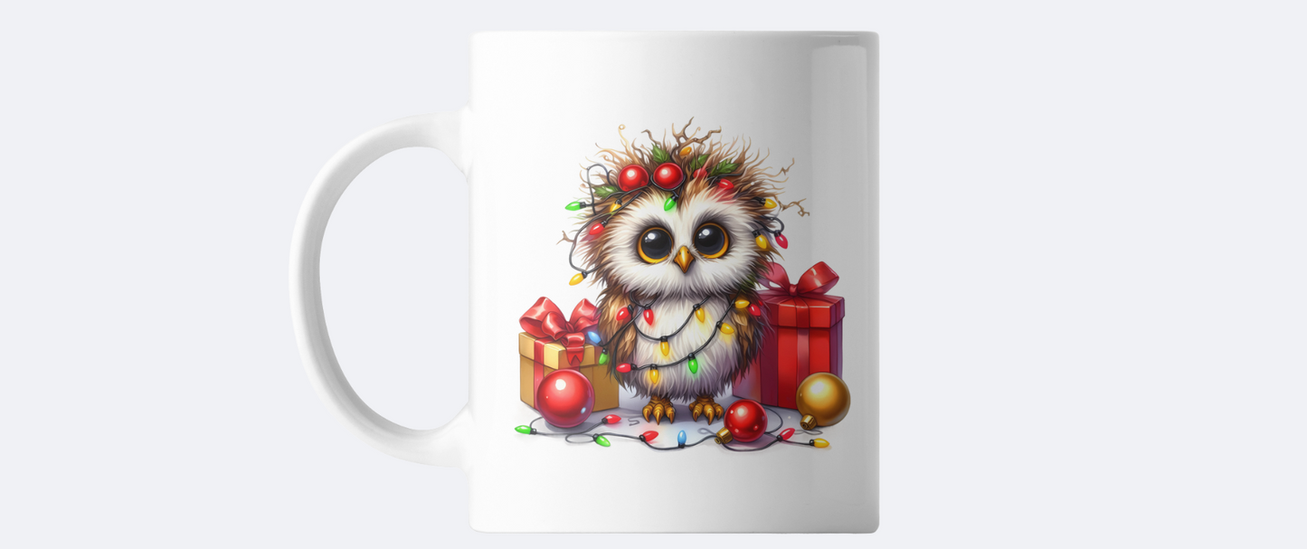Owl with Christmas lights coffee mug
