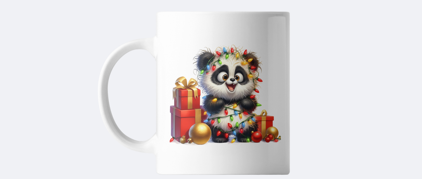Panda with Christmas lights coffee mug