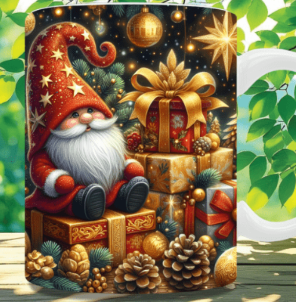 Gnome with presents coffee mug