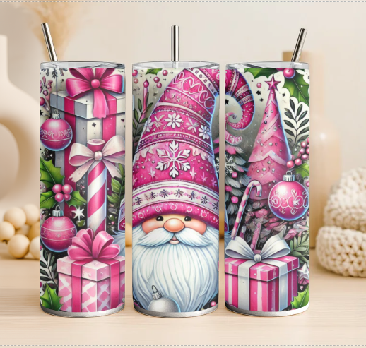 Pink Christmas Gonk 20oz steel tumbler
