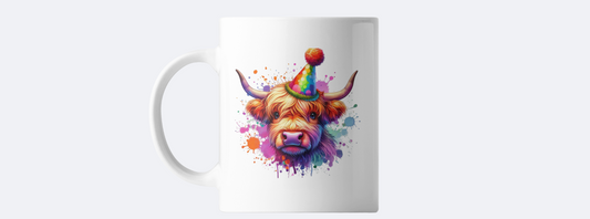 Colourful highland cow coffee mug