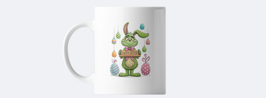 Green bunny happy easter coffee mug