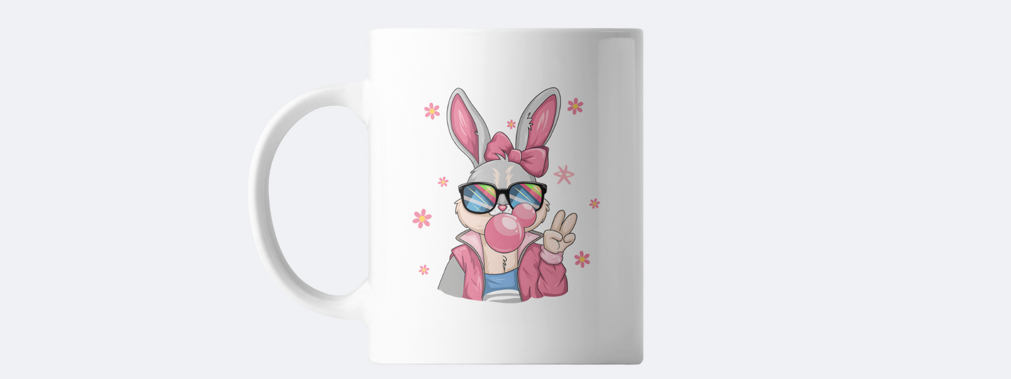 Retro bunny blowing bubbles coffee mug