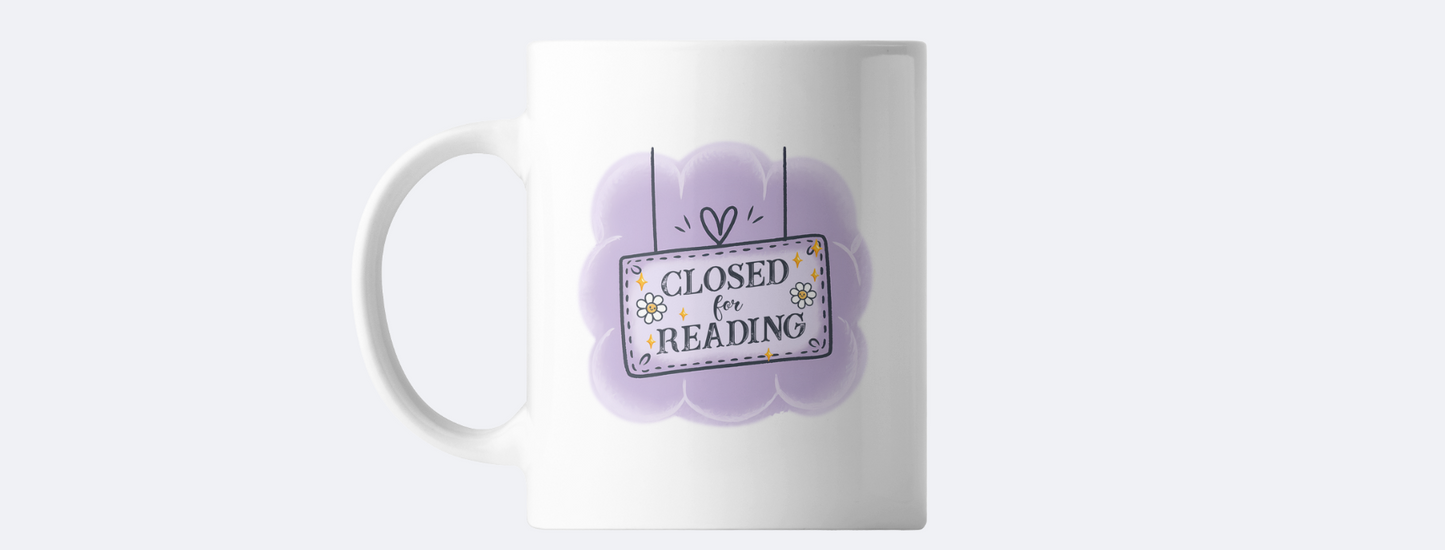 Closed for reading coffee mug
