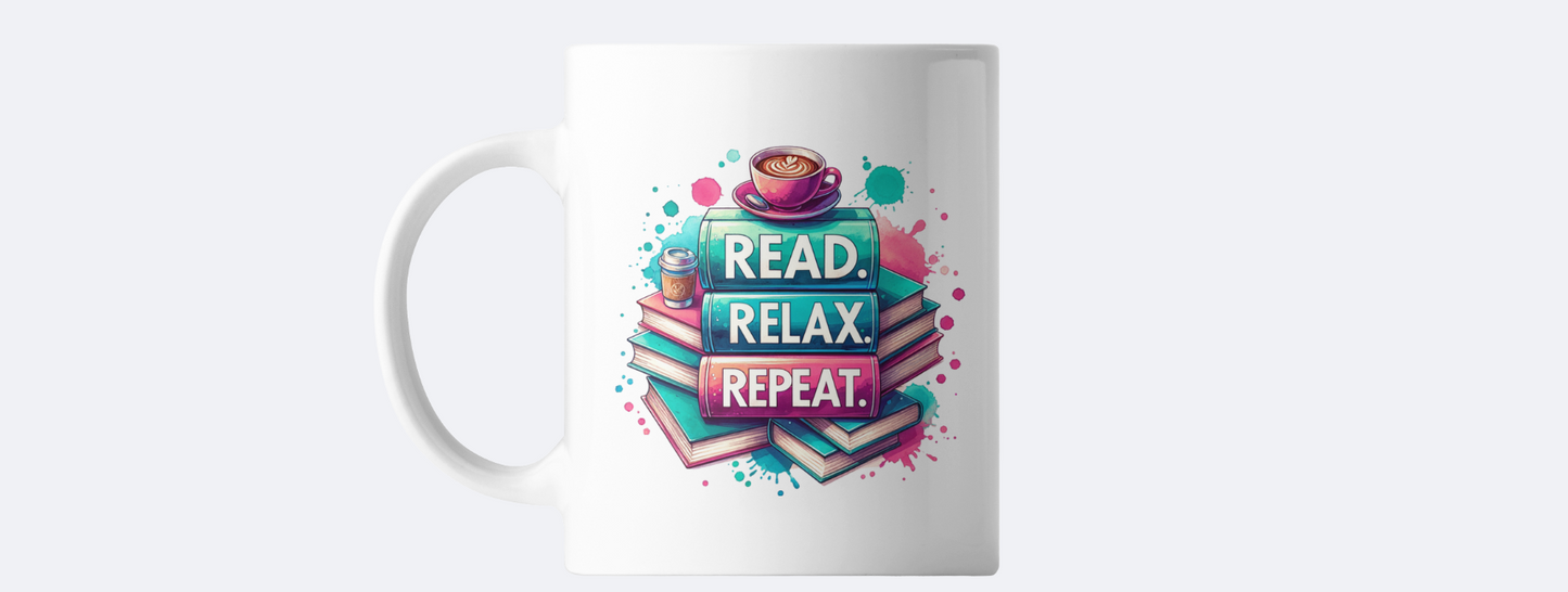 Read relax repeat coffee mug