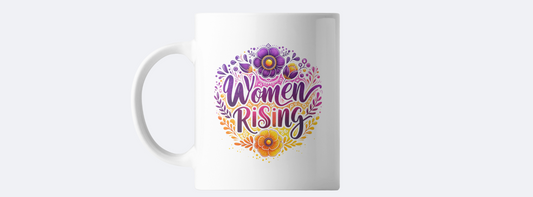 Women rising coffee mug