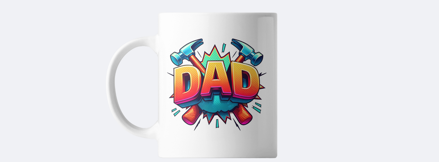 Dad coffee mug with hammer design