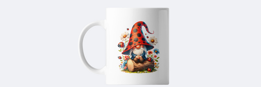 Gnome on a log coffee mug