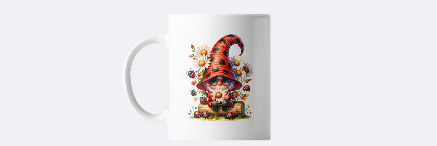 Gnome surrounded by flowers coffee mug