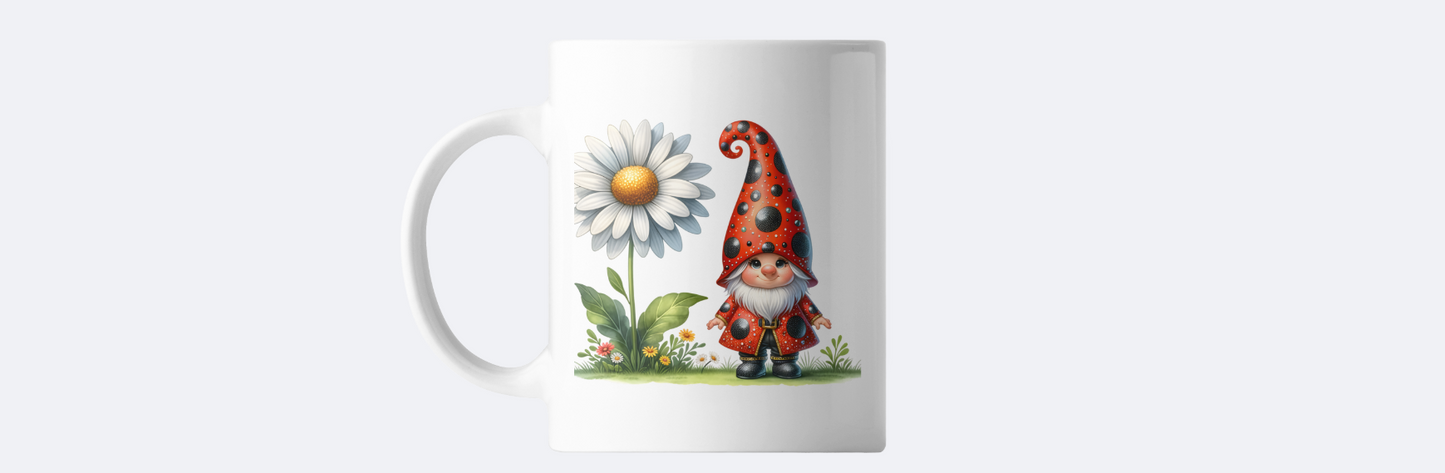 Gnome with daisy coffee mug