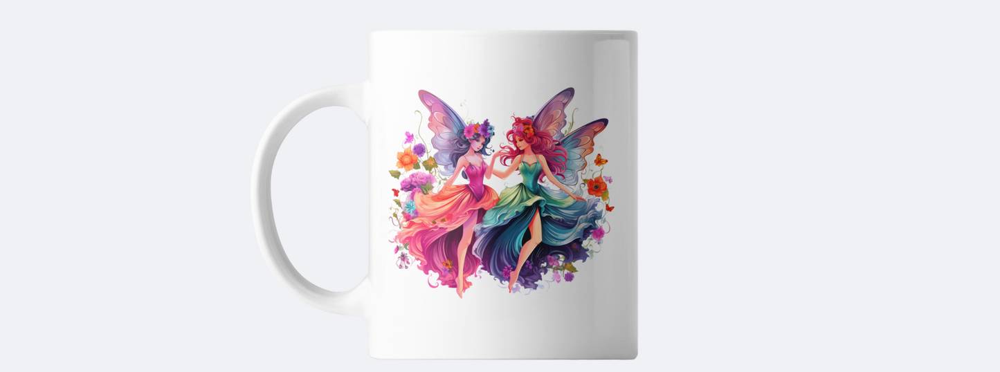 Pink  and blue fairies coffee mug