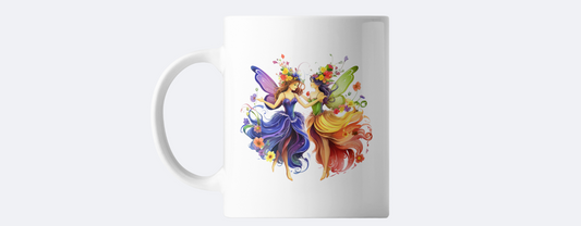 Blue and orange fairies coffee mug