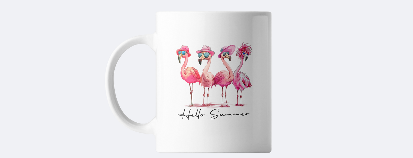 Hello summer flamingo coffee mug
