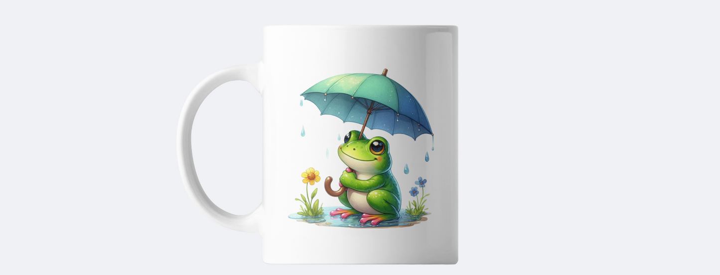 Cute frog with blue umbrella coffee mug