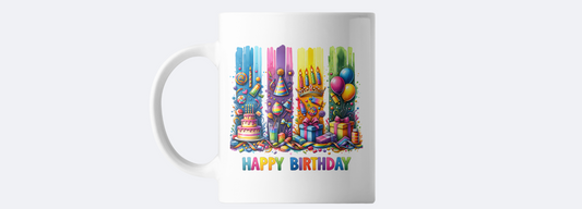 Colourful birthday coffee mug