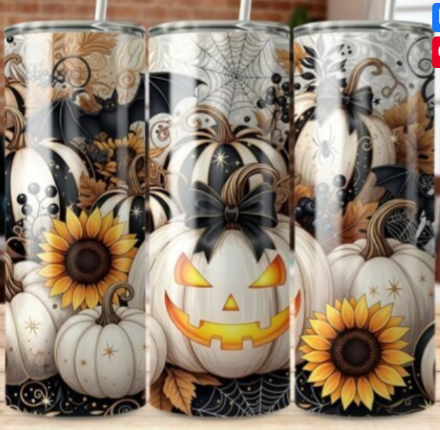 White pumpkin halloween 20 oz steel tumbler