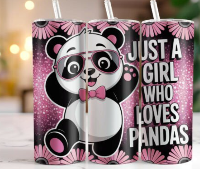 Just a girl who loves pandas 20 oz steel tumbler
