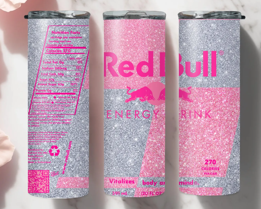 Pink glitter red bull steel tumbler