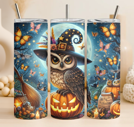 Purple owl halloween 20 oz steel tumbler