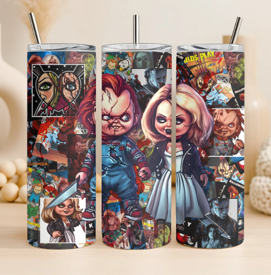 Chucky and Bride 20 oz steel tumbler