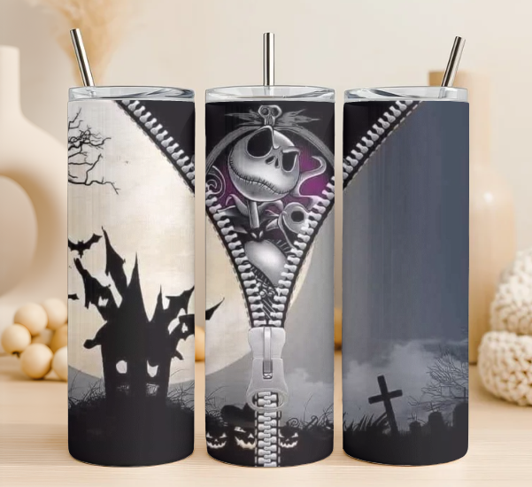Nightmare before christmas zipper effect 20 oz steel tumbler