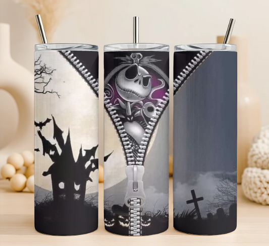 Nightmare before christmas zipper effect 20 oz steel tumbler
