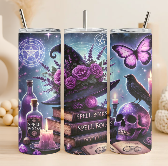 Witch hat and books 20 oz steel tumbler