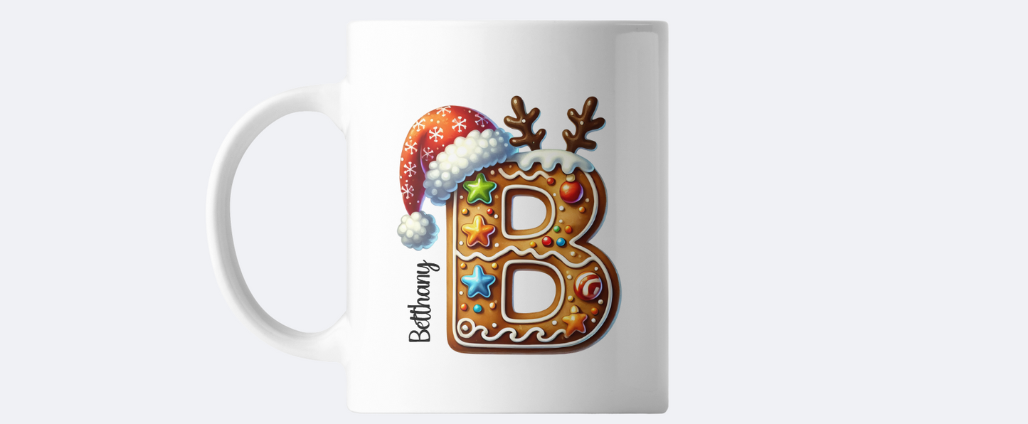 Personalised Christmas initial coffee mug - any name any letter