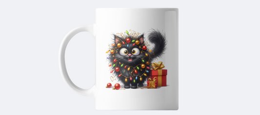 Cat with Christmas lights coffee mug