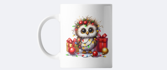 Owl with Christmas lights coffee mug