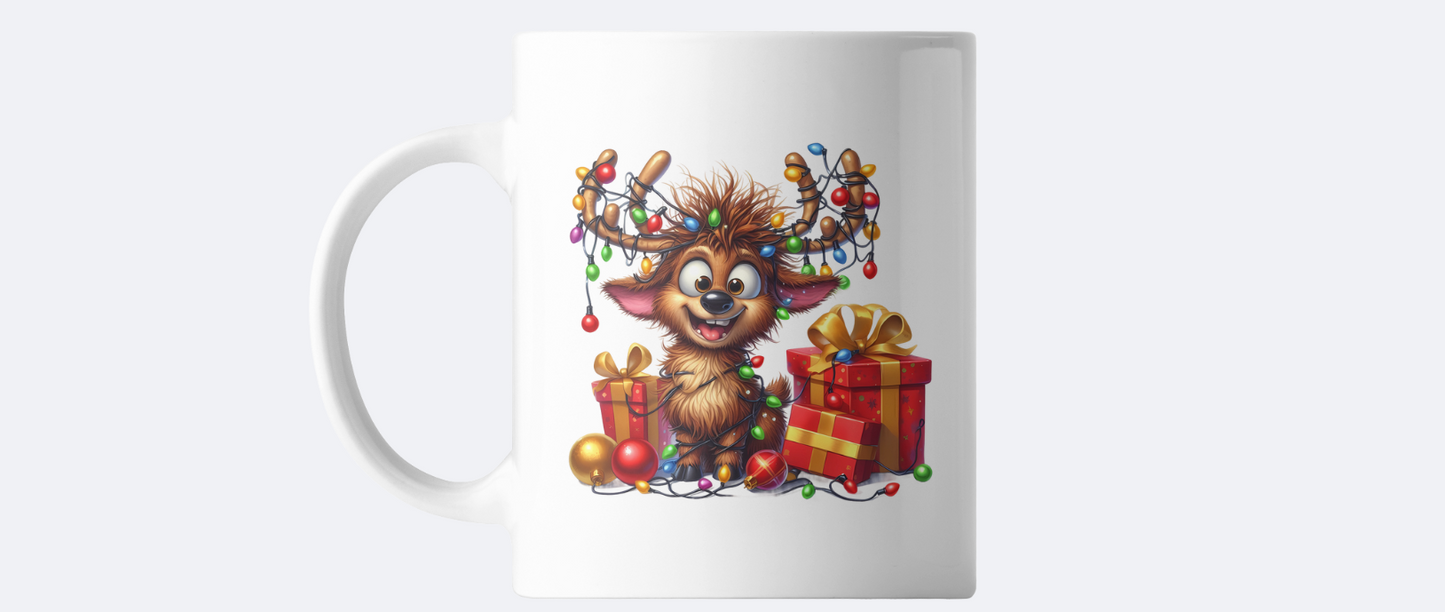 Reindeer with Christmas lights coffee mug