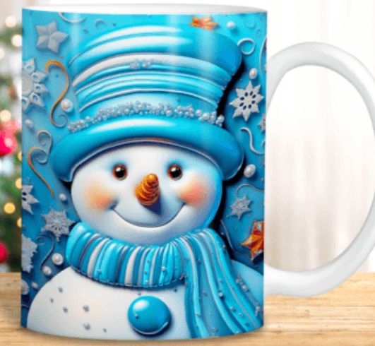 Blue snowman coffee mug