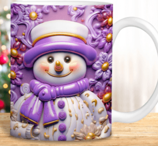 Purple snowman coffee mug