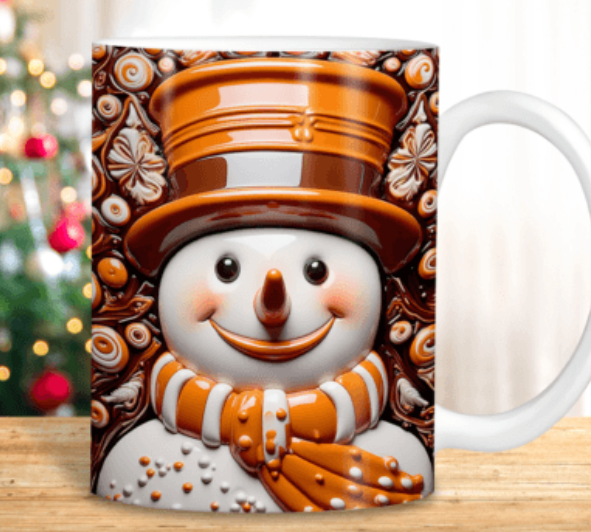 Gold snowman coffee mug