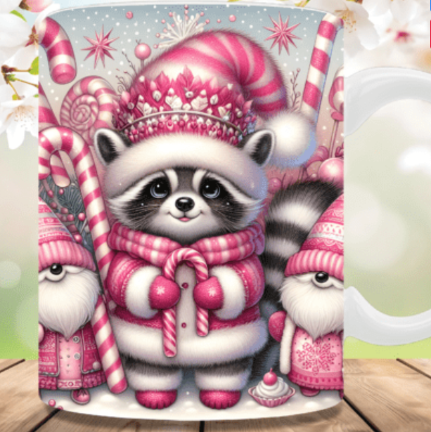 Racoon and gnome coffee mug