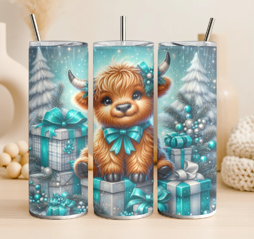 Blue Highland cow 20oz steel tumbler