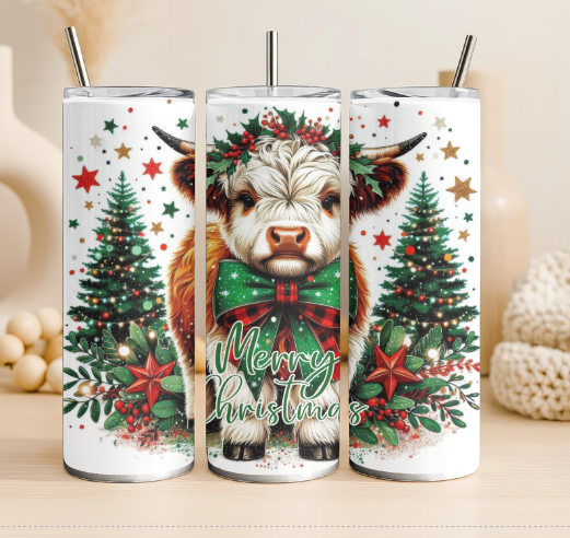 White Highland cow 20 oz steel tumbler