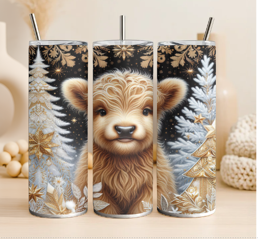 Baby Highland cow 20oz steel tumbler