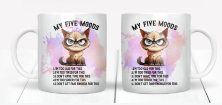 My 5 moods funny cat mug